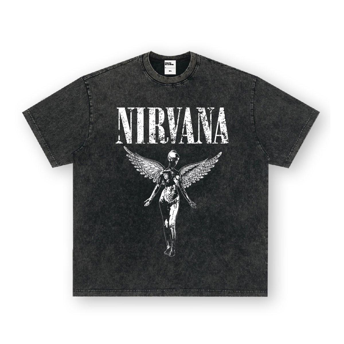 The BAY Vintage NIRVANA Amerikaanse Retro Zwaar Gewicht Gewassen Korte Mouw Heren T-shirt L