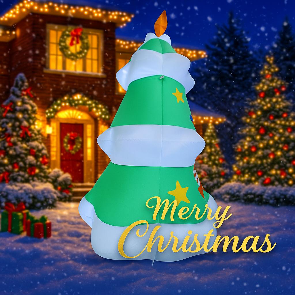 9.84FT Inflatable Toy Christmas Tree Decoration Set Santa Elf Penguin Xmas Yard Supplies LED Lit Xmas Home Ornament Festive Gift