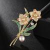 Elegant Zirconia Flower Brooch with Freshwater Pearls