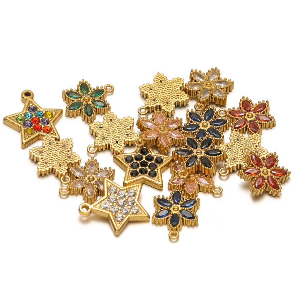 5pcs Stainless Steel Star Snowflake Zirconia Flower Charms for DIY Jewelry Findings Necklace Pendants Bracelet Earrings Making
