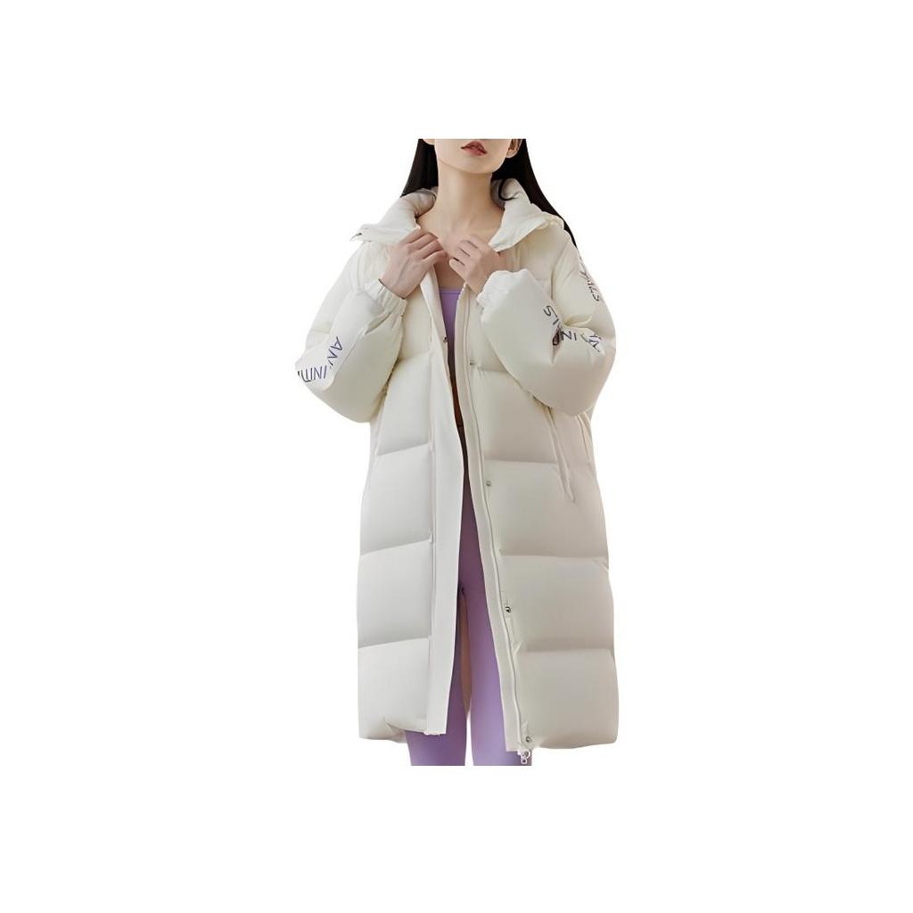 Anta Lifestyle Series Printed Logo Zipper Thickened Hooded Down Jacket Women Outerwear Ivory-White 962248971-3