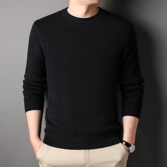 Men Fall Winter Sweater Round Neck Long Sleeve Knitted Soft Warm Slim Fit Business Elastic Solid Color Anti-shrink Men Casual Sweater
