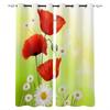 Red Flower Ink Painting Curtains 2 Panels With Valance Hook Floral Living Room Kids Kitchen Indoor Decor