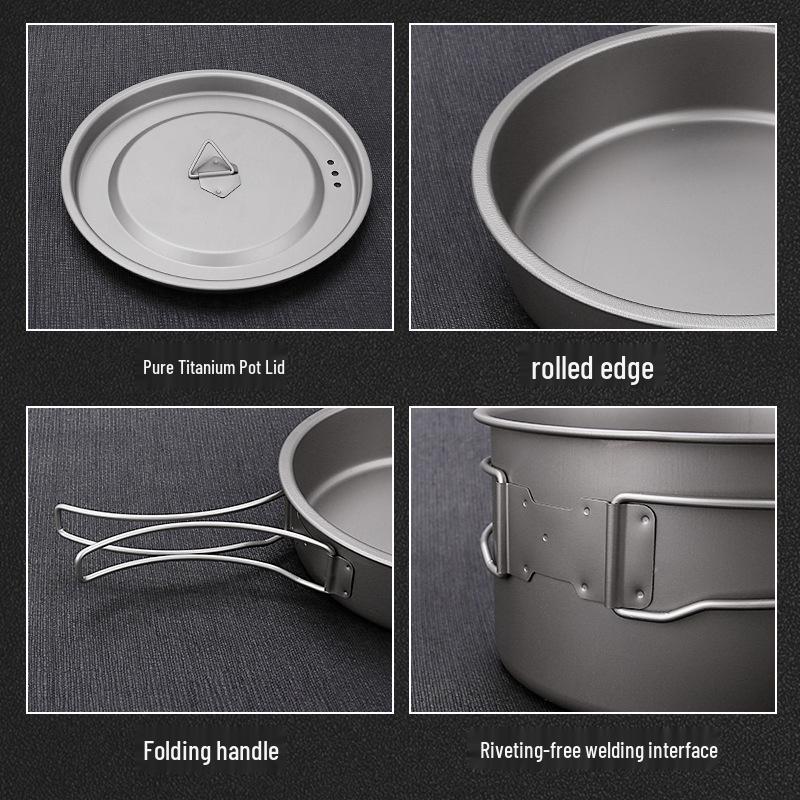 Lightweight Pure Titanium Camping Cookware: Folding Pot, Soup Pot, Tableware, and Multi-Purpose Frying Pan