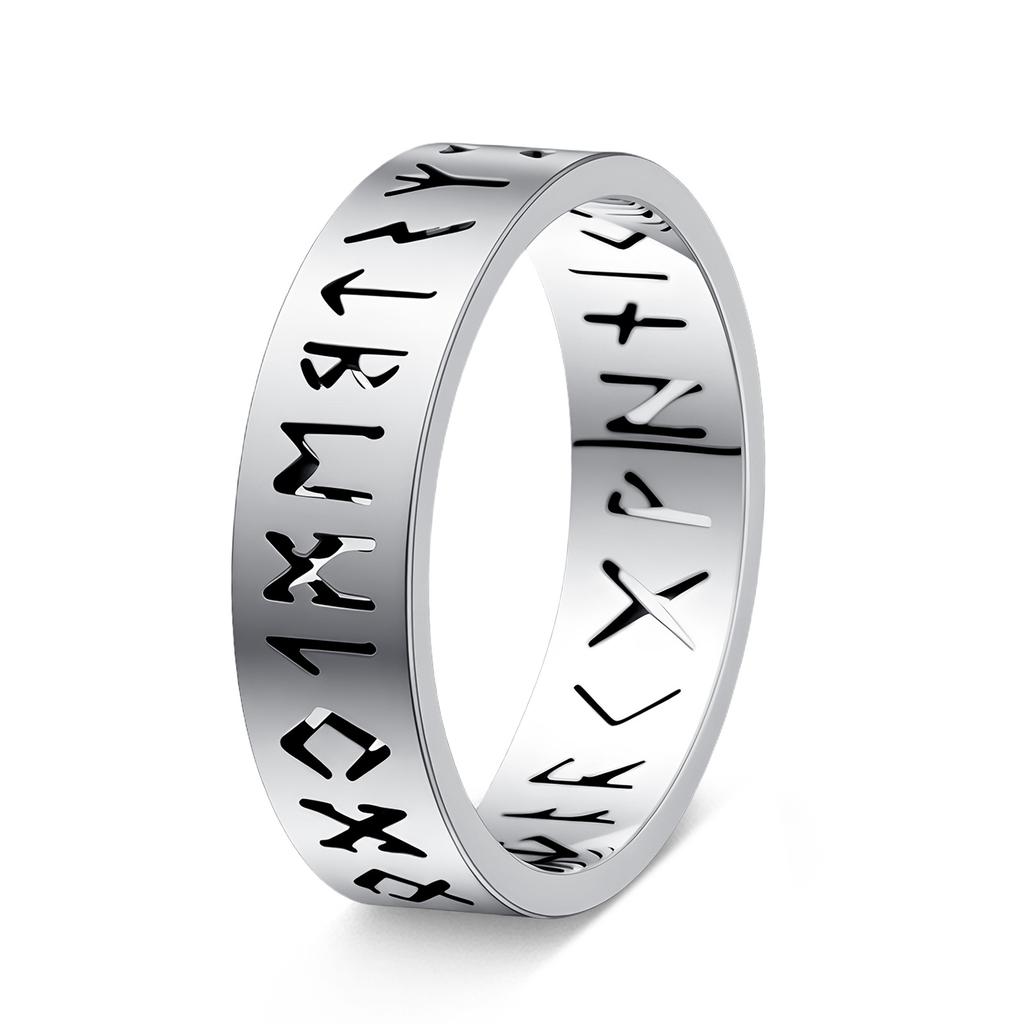 Viking Runes Hollow Out Titanium Steel Ring Unisex Popular Jewelry
