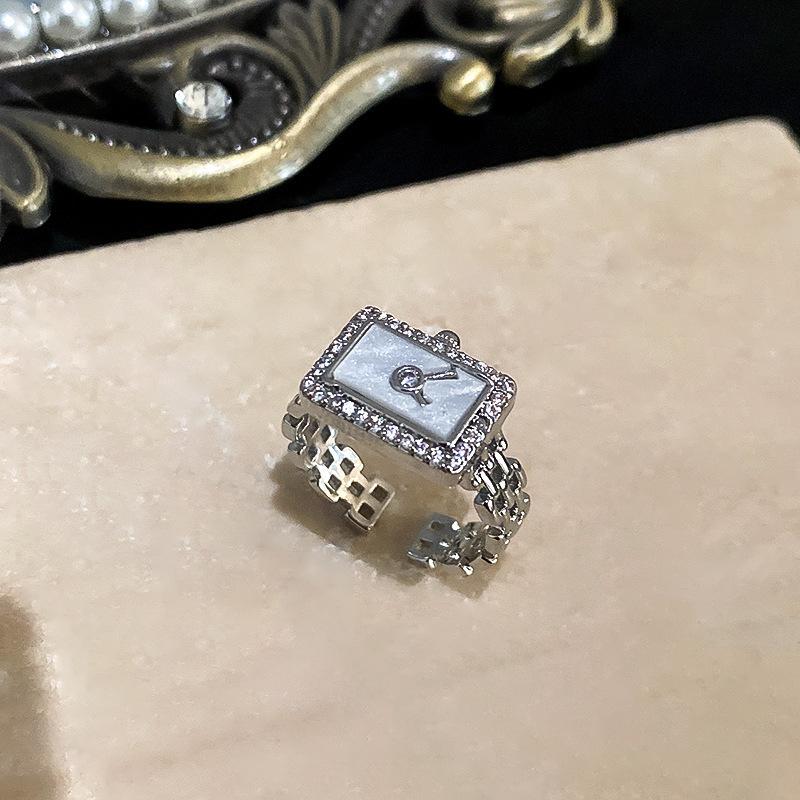 Square clock chain ring, open-ended ring, adjustable and minimalist rings