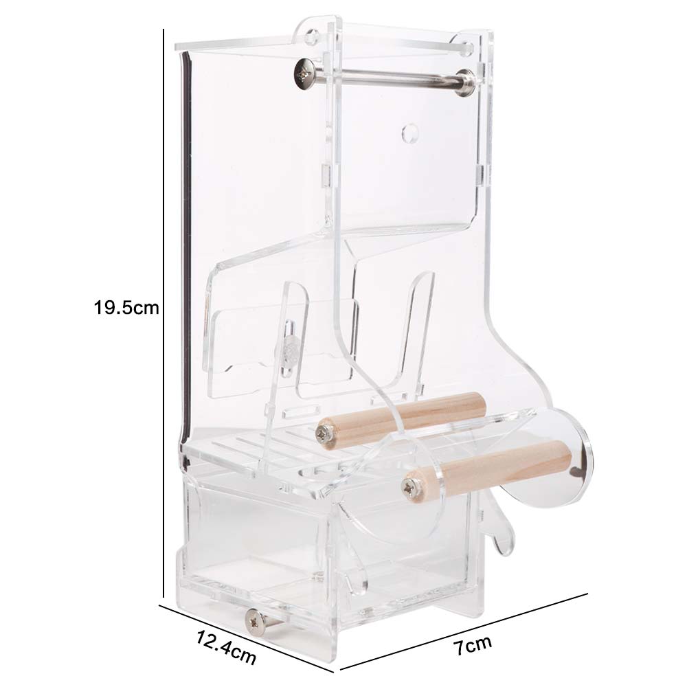 Adjustable Feeding Speed Automatic Bird Feeder Acrylic AntiSplash Parrot Feeder Convenient with Bottom Drawer