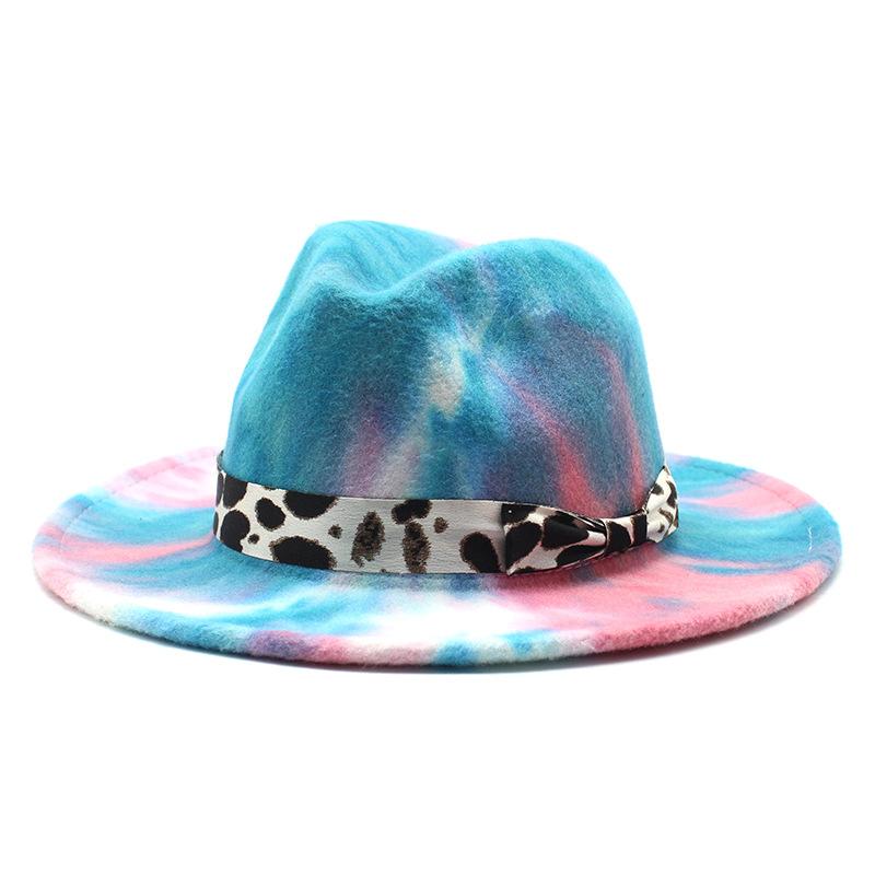 Windy Season Men And Women Tie-Dyed Colored Wool Woolen, Flat-Brimmed Jazz Hat, Felt Hat