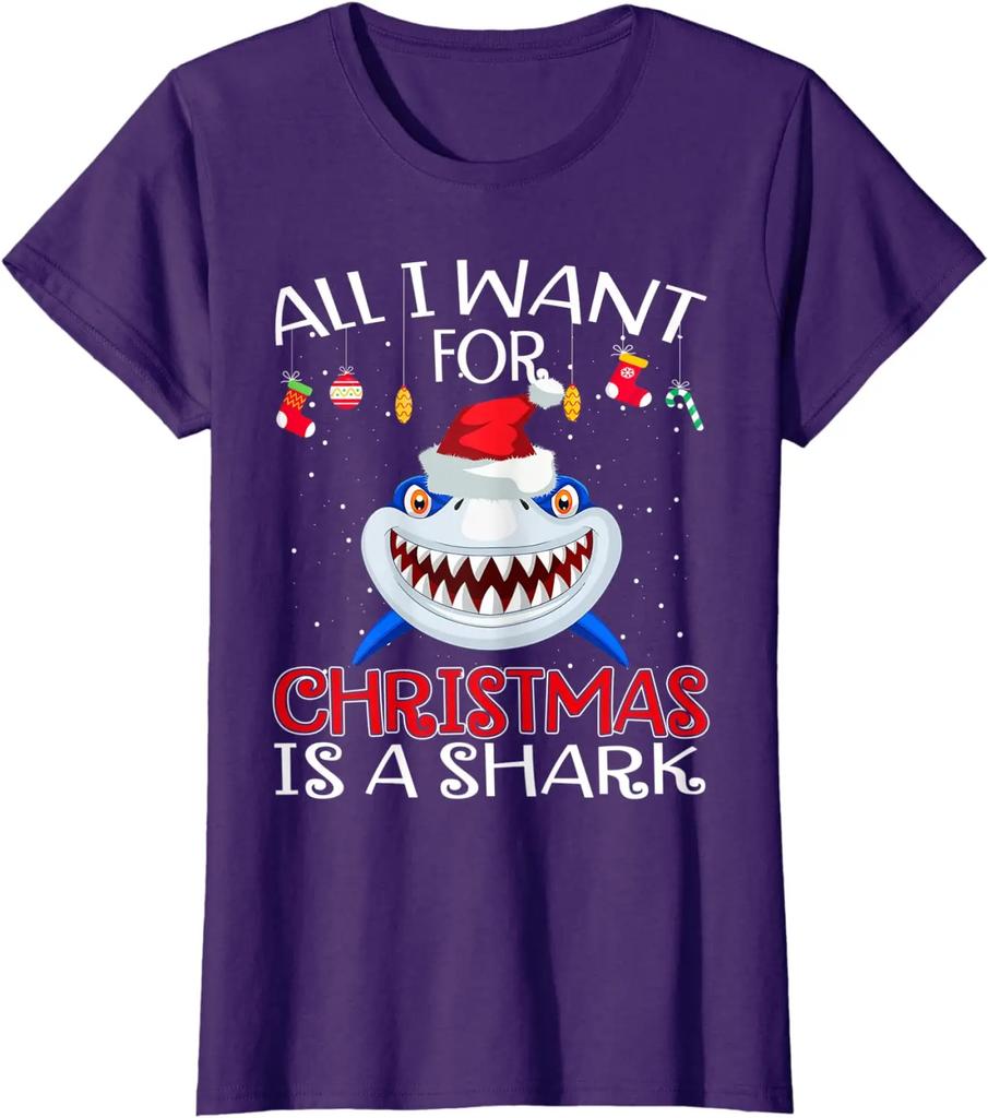 All I Want for Christmas Is A Shark Funny Shark Fans Xmas Gift TShirt New 100 Cotton ONeck Short Sleeve Casual Mens Tshirt