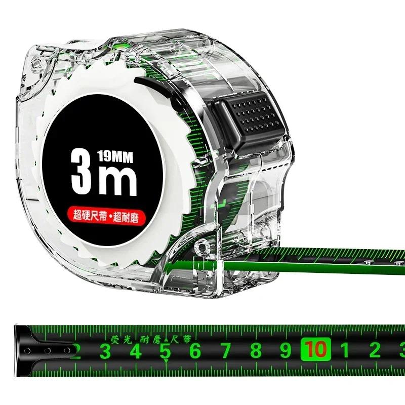 High precision thickened wear-resistant and anti drop tape measure self-locking steel tape measure black fluorescent tape measur