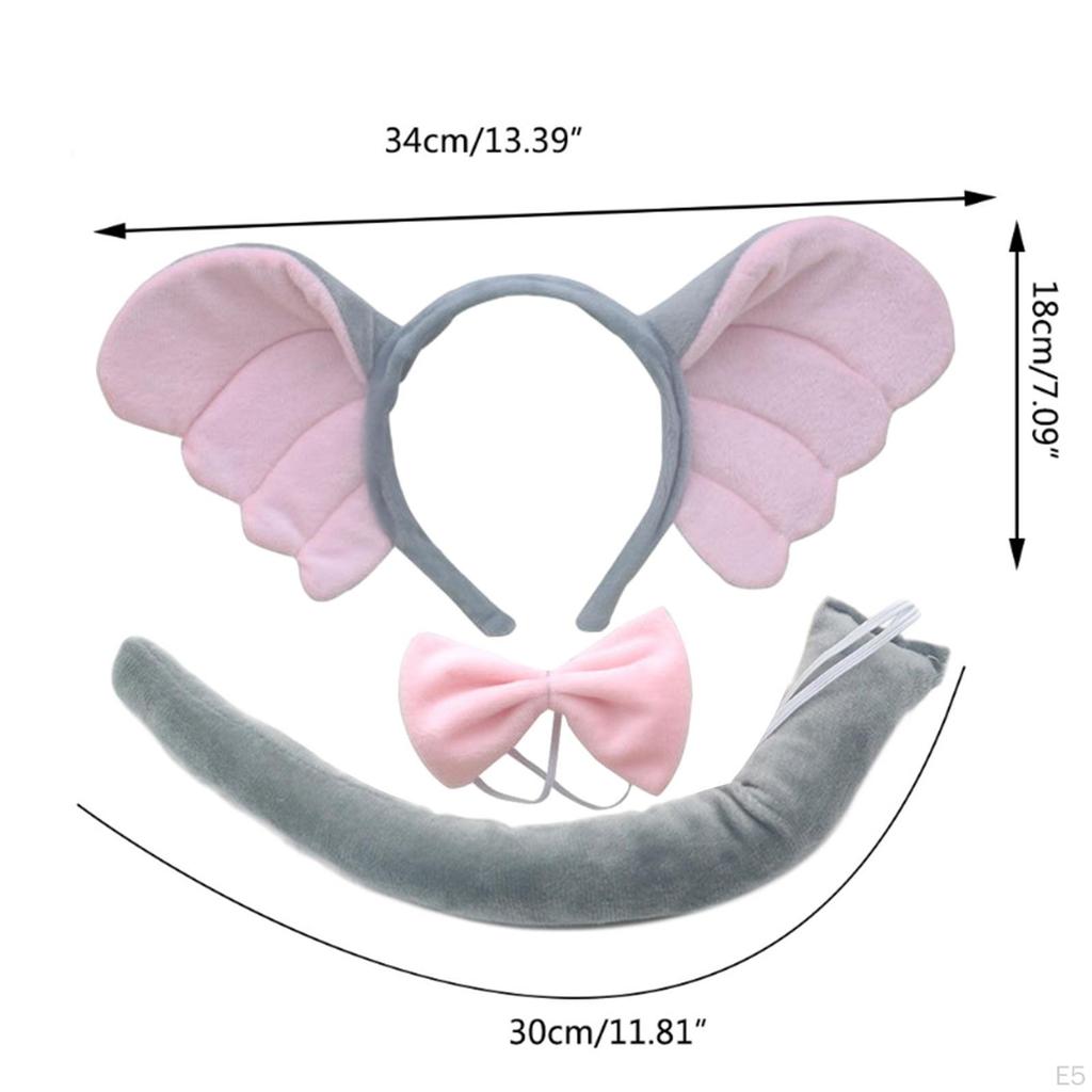 Animal Elephant Costume Accessories Hair Hoop Headwear Elastic Strap Ears Headband Bowtie Tail for