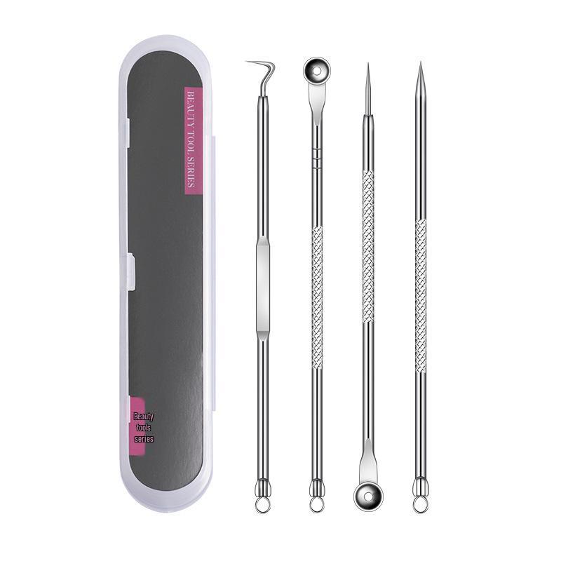 Double-headed Stainless Steel Blackhead Tweezers & Acne Needle Set - 4/9 Pieces