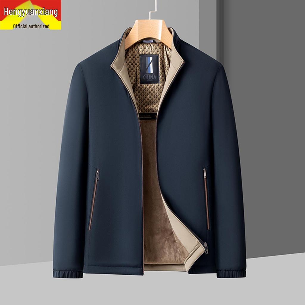 Hengyuanxiang Herren Stehkragen Jacke: Mittleres Alter & Ältere, Mit Samt, Warm, Lässige Herbst/Winter Oberbekleidung
