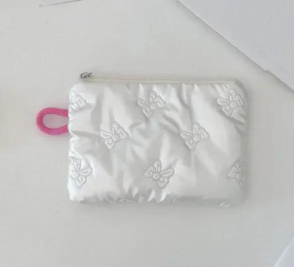 Silver Lingge Bow Pattern Makeup Bags for Women Fashion Cute Lady Girls Earphone Key Lipstick Cosmetic Storage Bag Zipper Pouch