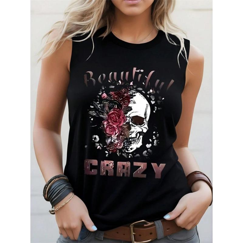 2026 New Women's Crew Neck Tank Top Leopard Print And Love Print Women's Tank Top Street Fashion Women's Casual Tank Top