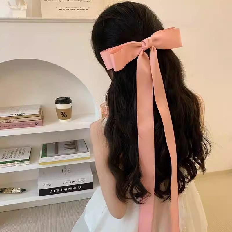 Elegant Bow Ribbon Hair Clip Fashion Simple Solid Satin Spring Clip Hairpin Retro Headband Girls Hair Accessories