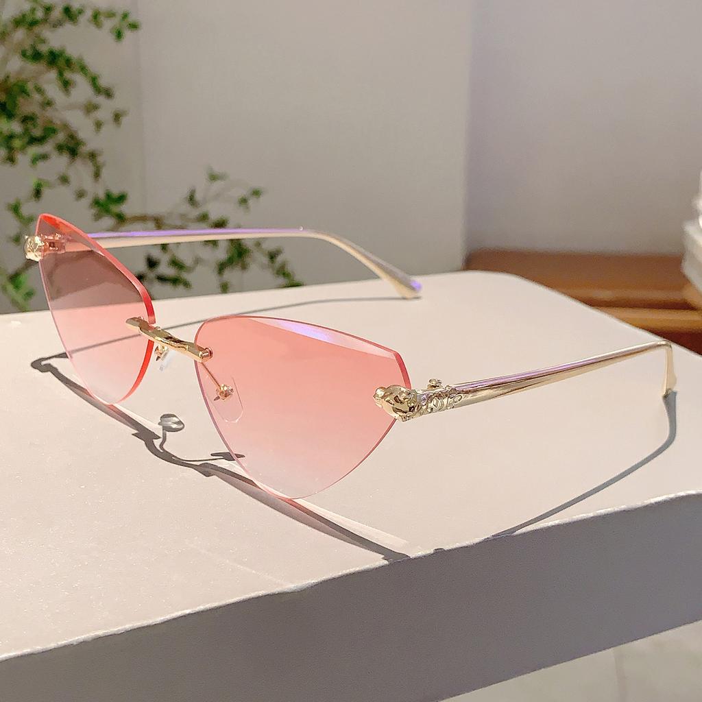 Y2K Vintage Rimless Triangle Cat Eye Sunglasses Women Men Luxury Designer Punk Leopard Head Sun Glasses