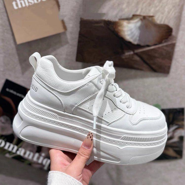 Korean-Style White Shoes with Hidden Lift & Thick Soles - 2026 Spring/Autumn Lightweight Casual Sneakers