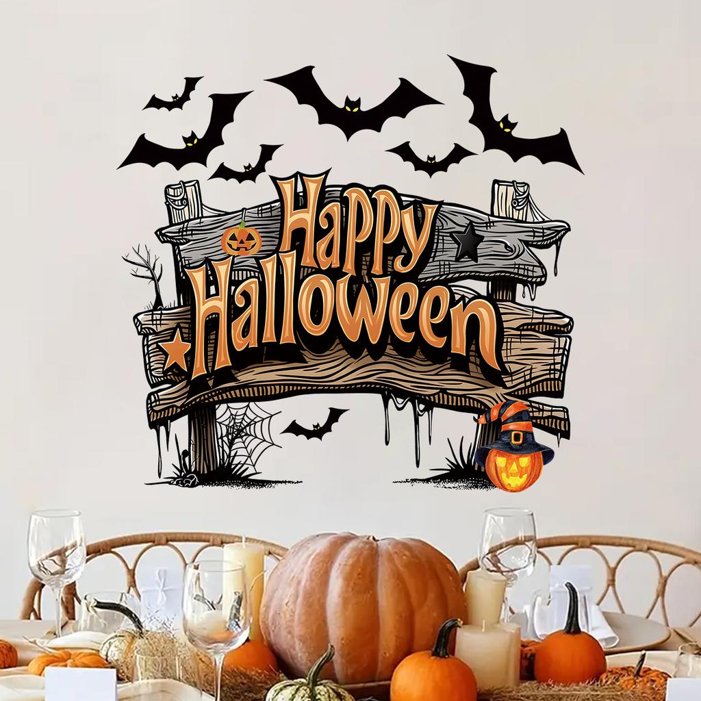 1pc Halloween Happy Wall Sticker Removable PVC Wall Decoration for Bedroom Cartoon Kitchen Party Home Decor