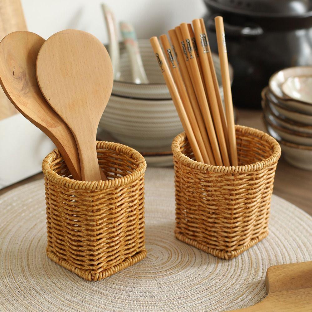 Large Capacity Tableware Storage Container Rustic Style Plastic Pen Holder Household