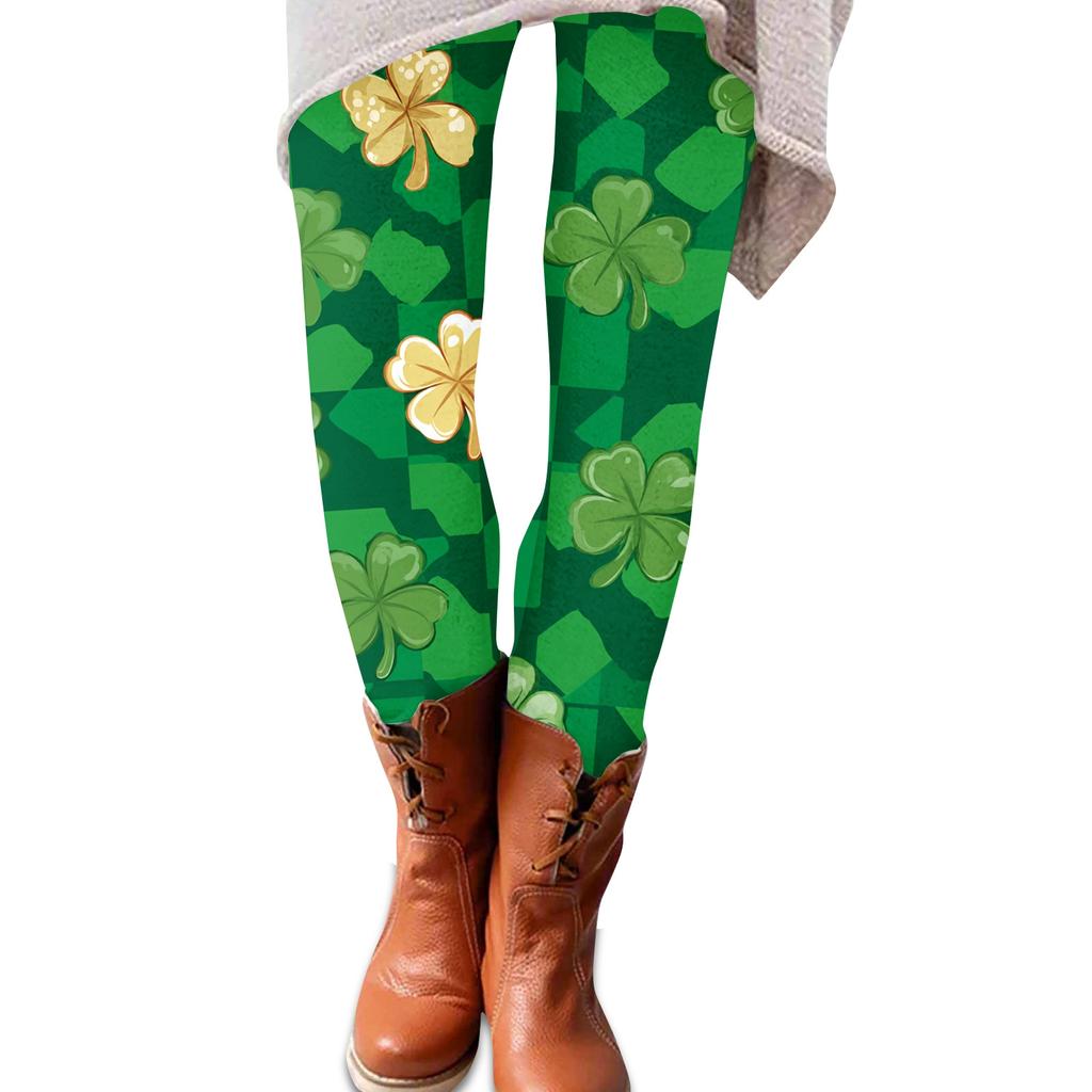 Frauen St. Patrick Print Stretch Weiche Leggings Lässig Haus Schlafbekleidung