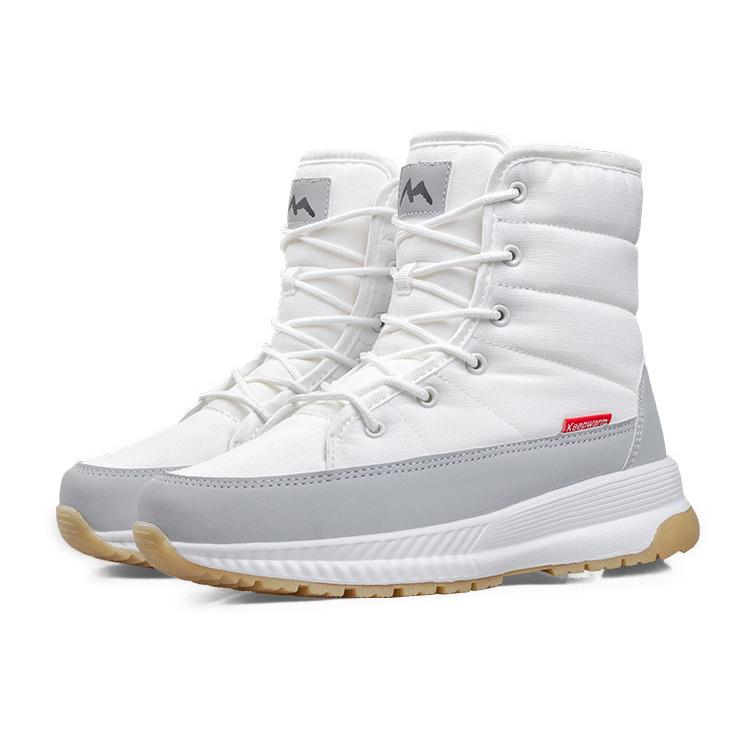 Женские высокие теплые зимние сапоги утолщенные противоскользящие короткие хлопковые туфли без каблуков плюшевые хлопковые сапоги в северо-восточном стиле 41 белый 3175₽