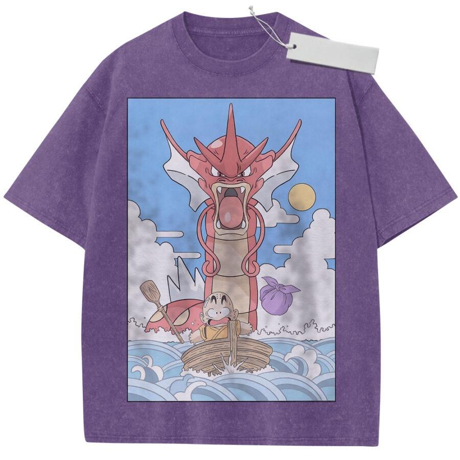 Unisex Beige Washed Vintage T Shirt Dragon Ball Gyojin Kaioh Poseidon Style High Quality Fabric for Casual Shopping