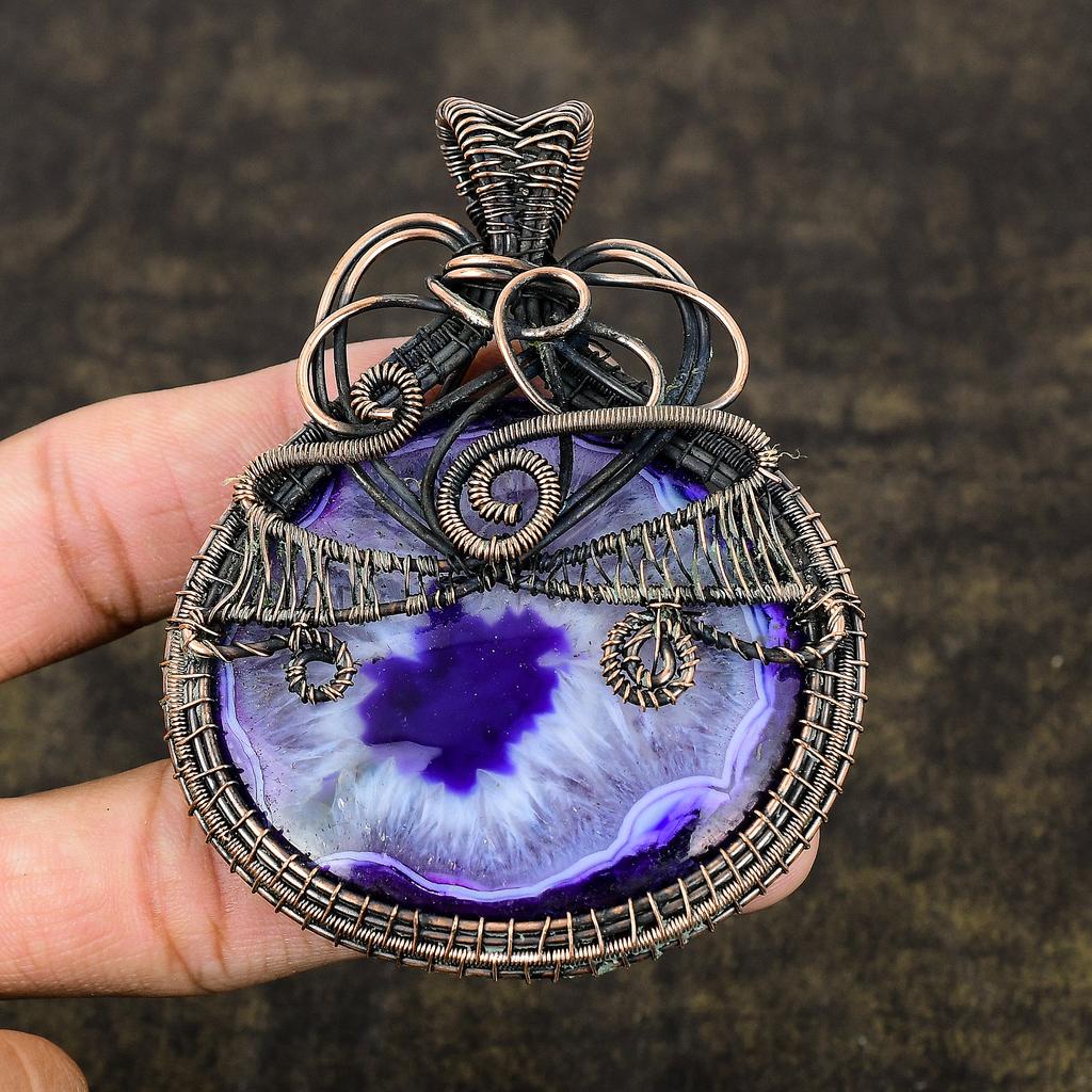 Natürlicher Sonnenquarz Edelstein Handarbeit Kupferdraht Wickelanhänger 3,31 t5Q57