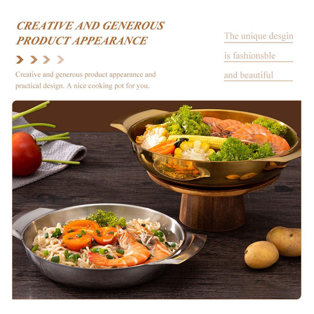 Stainless Steel Pot Double Handle Easy Clean Cooking Pot Food Serving Multi-Use Kitchen Cooking Container Stainless Steel Bowls