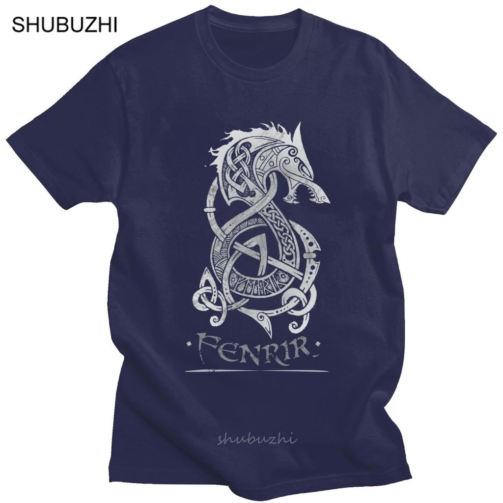 Loki Son Fenrir TShirt for Men Short Sleeved The  Wolf of Norse Mythology Printed Tee Preshrunk Cotton T shirt