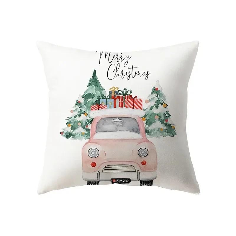 Merry Christmas Santa Claus Elk Print Pattern Cushion Cover Home Decoration Living Room Sofa Square Pillow Cover