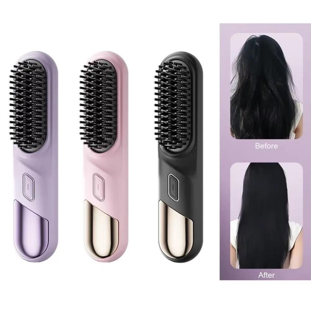 USB Rechargeable Electric Hair Brush 4-Levels Temperature Hot Comb Straightener  Straight Hair