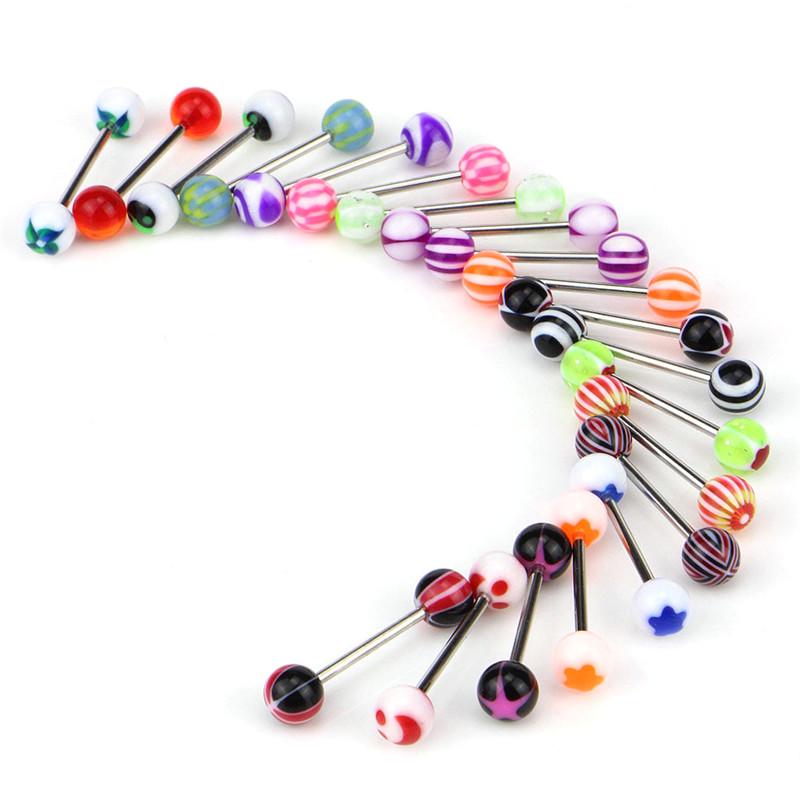 20/50/100Pcs Tongue Bars Surgical Steel Barbell Rings Ball Body Piercing Jewelry