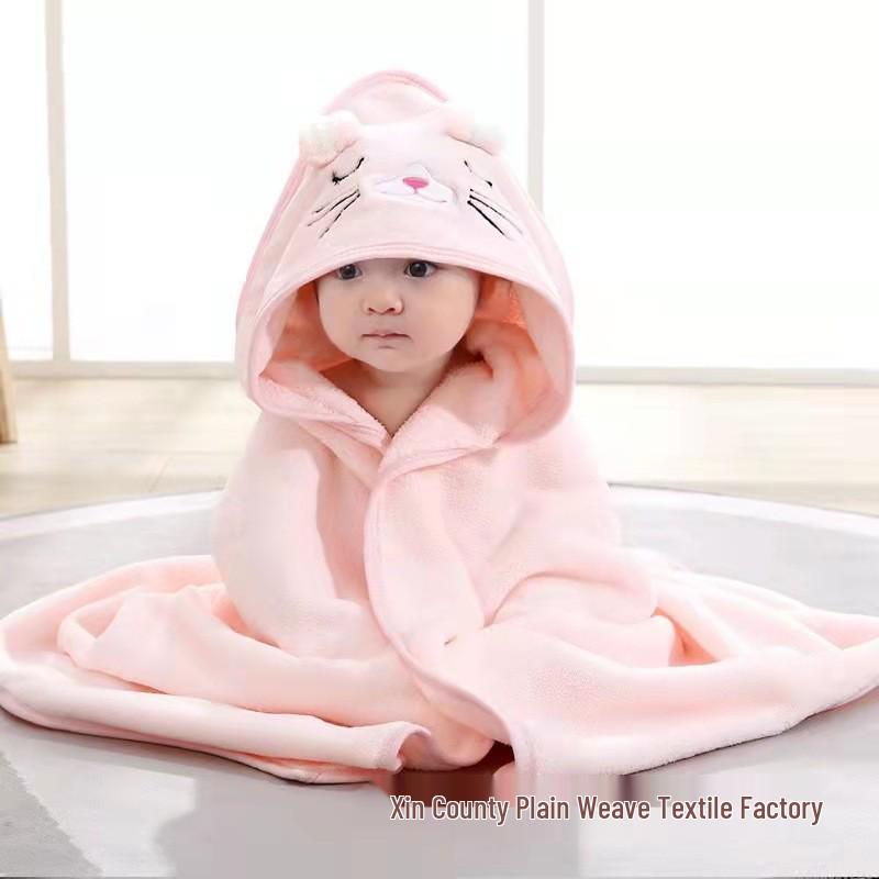 Cartoon Baby Hooded Cape Blanket - Soft Coral Fleece for Bath and Snuggle