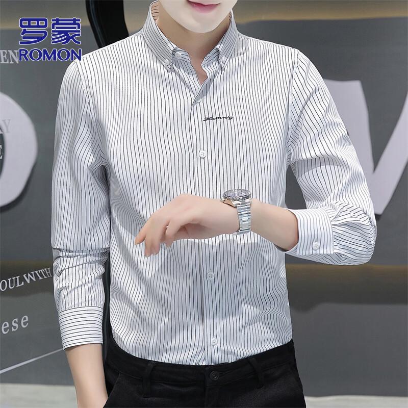 Romon Men s Business Casual Striped Long-Sleeve Shirt 4XL