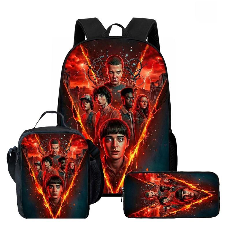 Kids Cartoon Printed Backpack Set Elementary School Bookbag Lunch Bag Pencil Case 3-Piece Bundle With Ergonomic Support
