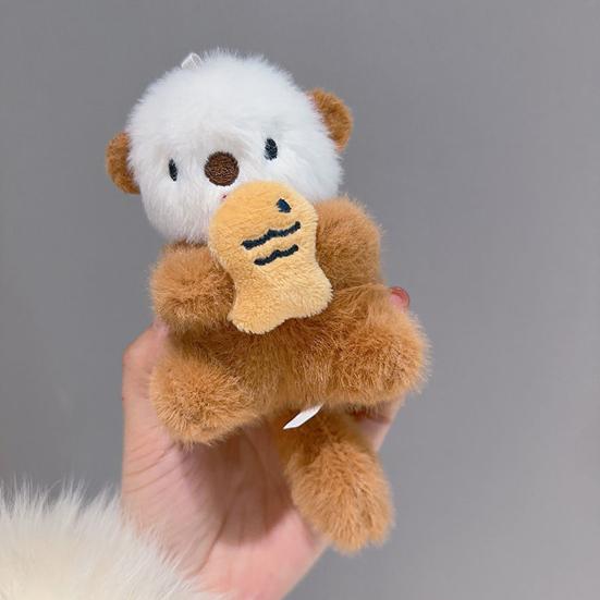 Plush Animal Pendant Cute Otter Holding Fish Keychain Pendant Stuffed Orangutan Bag Backpack Charm Gift for Kids Friends