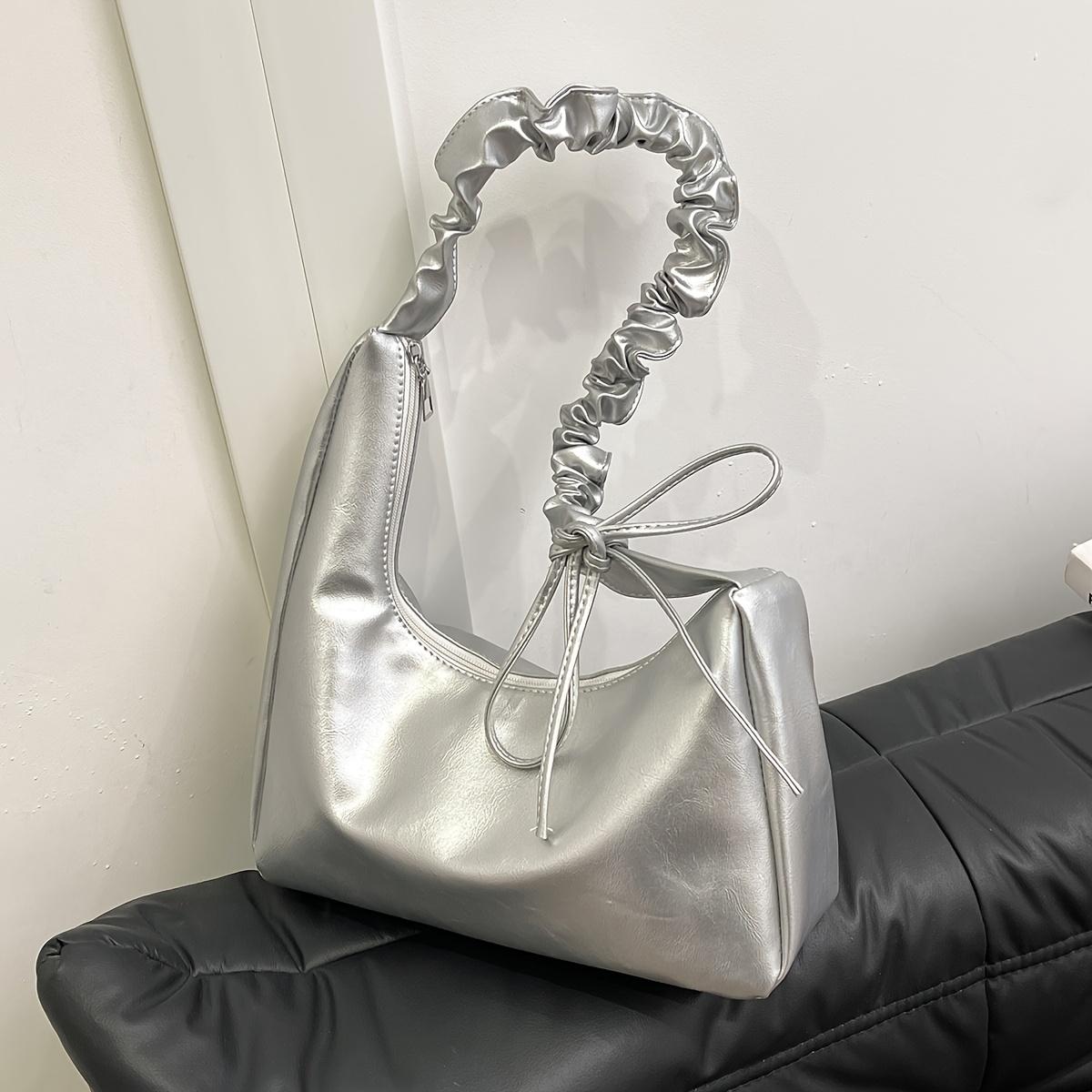 

Soft Synthetic Leather Pleated Shoulder Bag for Women Stylish Large Capacity Tote with Adjustable Strap, Zipper Closure