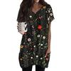 Damen Modisches Und Lässiges V-Ausschnitt Blumenmuster Mittellanges Taschen Kurzarm Oberteil
