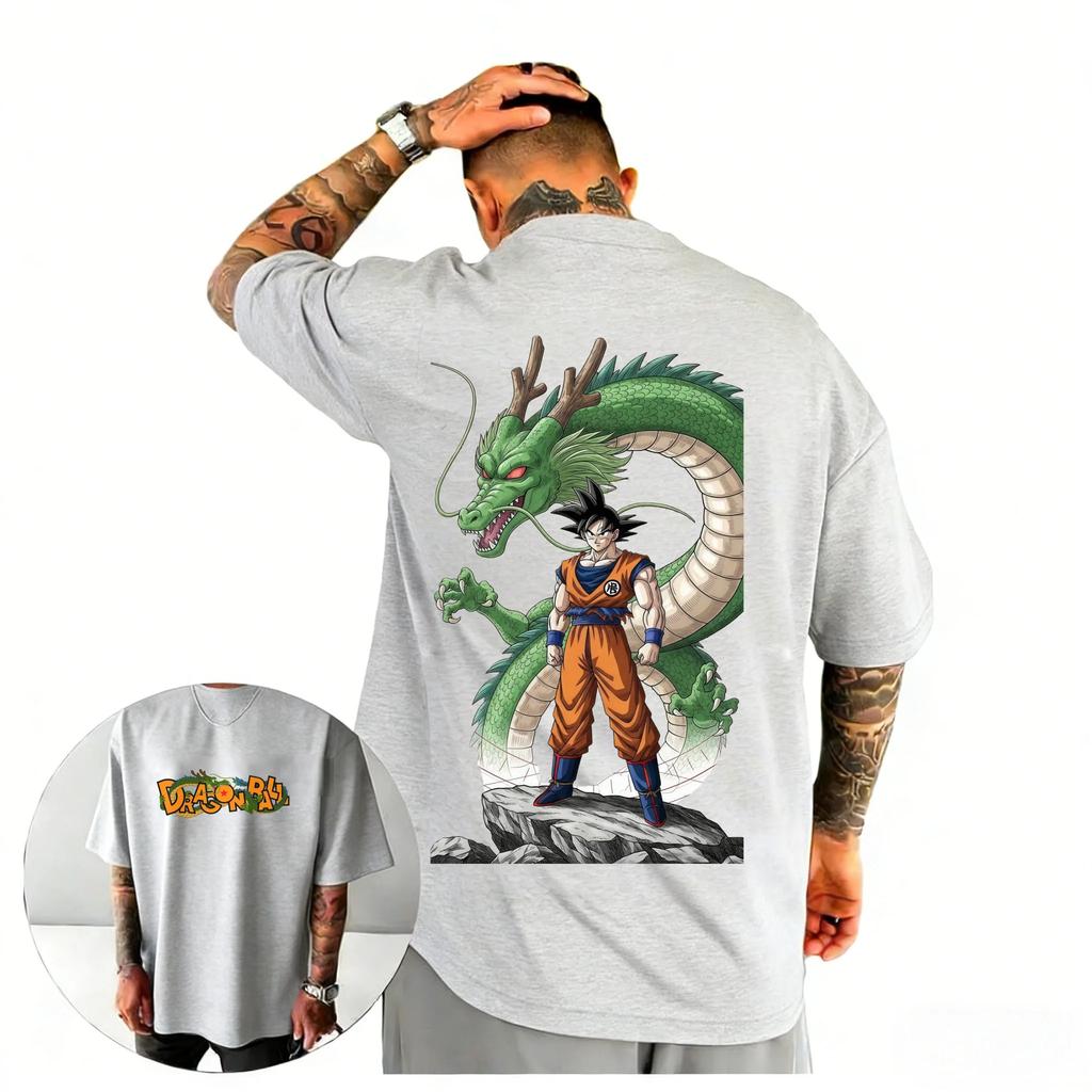 Dragon Ball "Goku & Shenron" Anime Black Comfortable Fashion Vintage Double-Sided Band Graphic Print Women And Men T-shirts