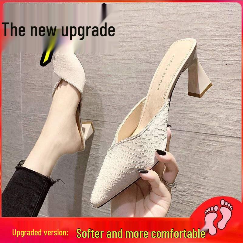 Spring 2025 Women's Chunky Heeled Pointed-Toe Mules - Cool, Stylish Fairy Style