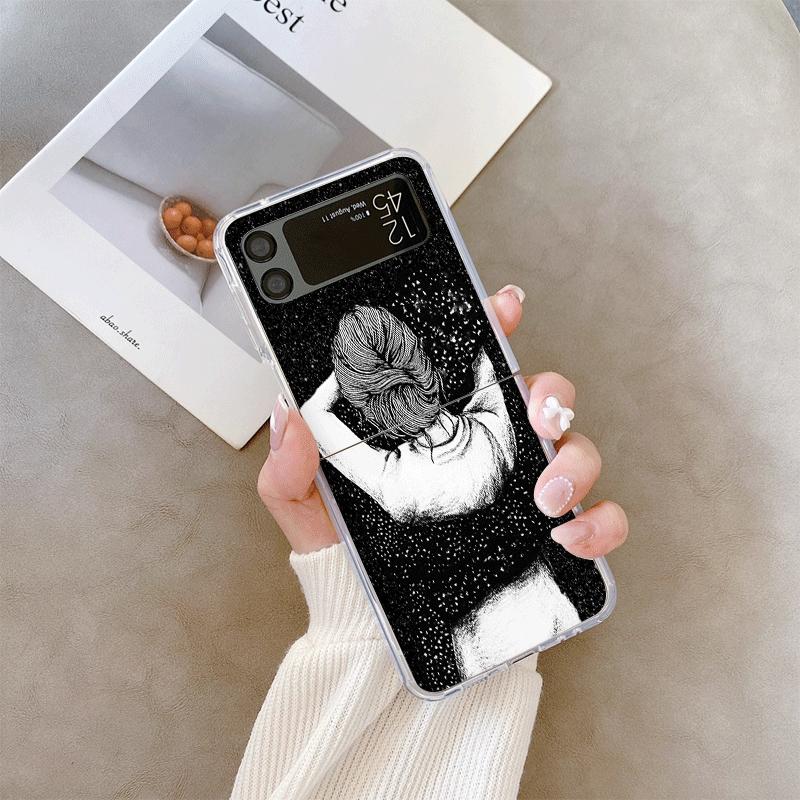 Creative Black Stardust Girl Pattern Phone Case for Samsung Galaxy Z Flip 7 Flip 6 5 4 3 Folding Cover for Z Flip7 Flip5 Fundas