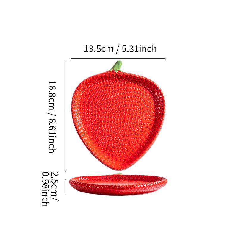 Nordic Creative Ceramic Tableware: Strawberry Design - Dinner, Soup, Steak, Dessert Plates & Two-Tier Serving Platter.