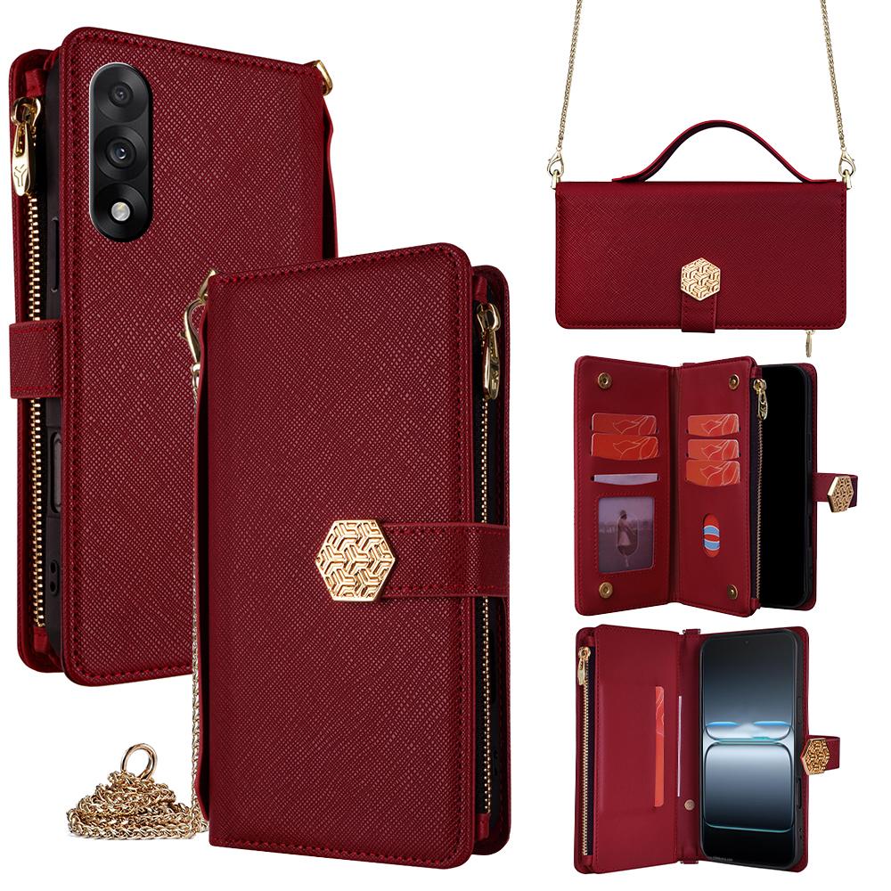 

Для OnePlus Nord 5 5G/Ace 5 Ultra 5G Чехол Текстура крест PU кожа+ТПУ Кошелек Чехол для телефона с ремешком Red