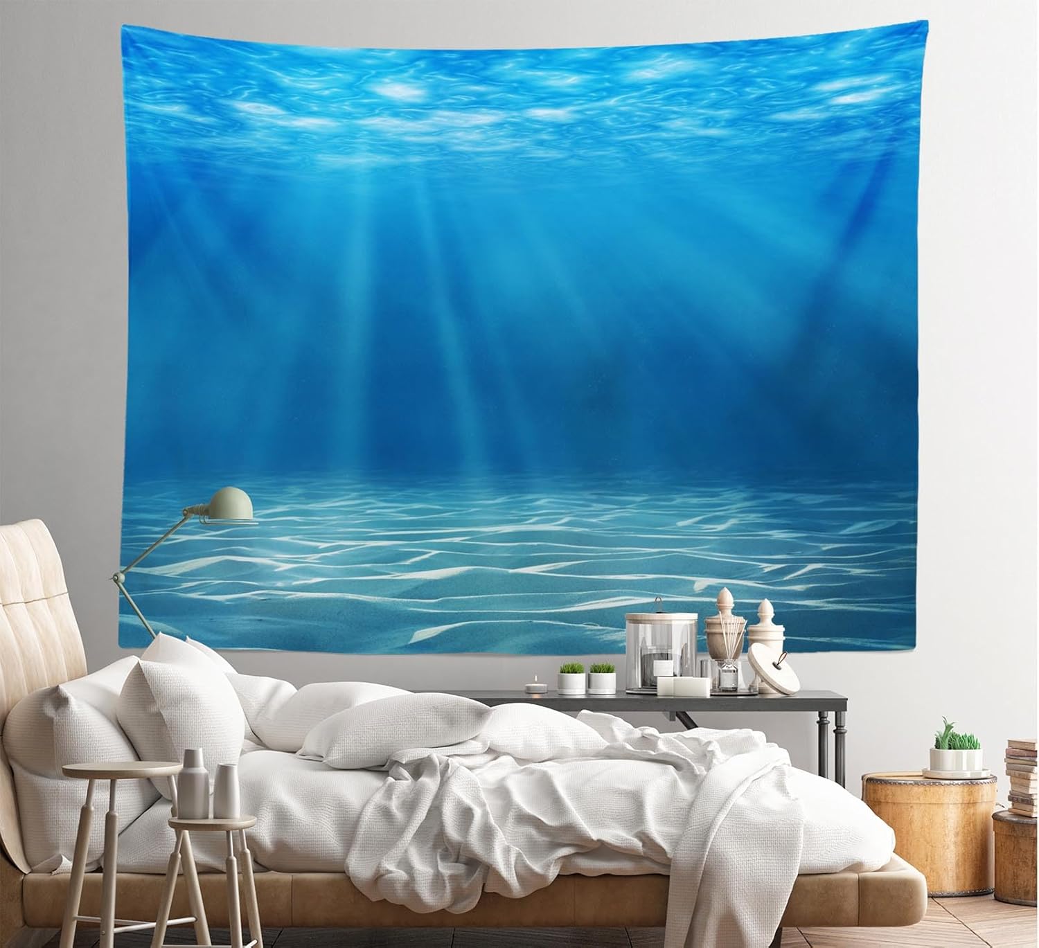 Jmg Household Supplies Unisex Blue Underwater World Tapestry Deep Ocean Sunlight Gravelly Bottom Scene Wall Hanging Summer Tropical Ocean Tapestry Wall