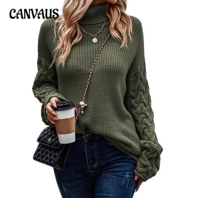 Plus Size Sweater Fashion High Neck Loose Twist Long Sleeve Women's Knitwear