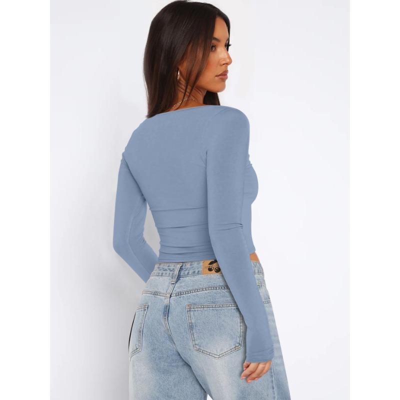 Suéter de manga larga con cuello cuadrado y cuello alto ajustado para mujer de otoño