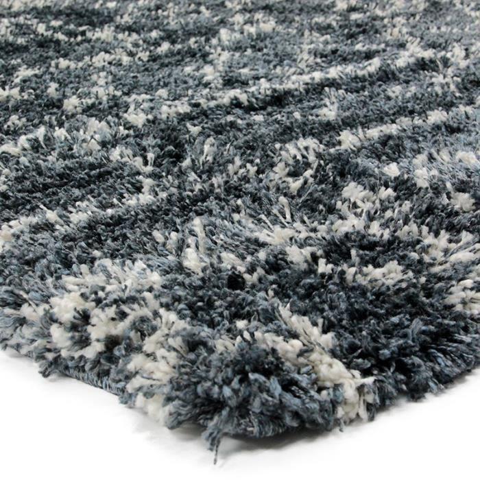 Tapis à poils longs motifs ethniques bleu 133x190