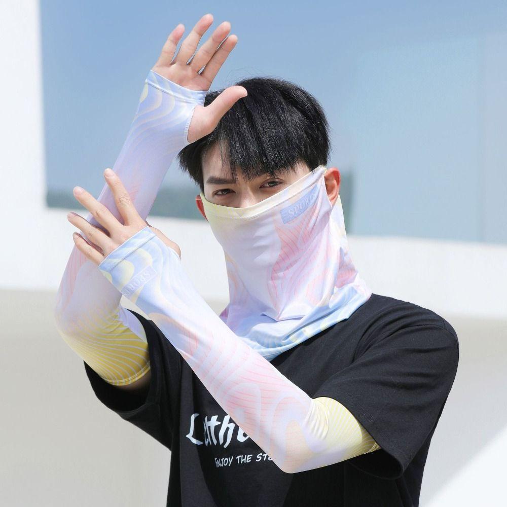 

Stripe Sunscrean Face Veil Mask Letter Fishing Arm Sleeves Casual Ice Silk Sleeve Gloves Summer style B