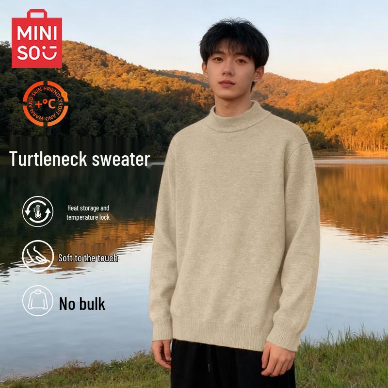MINISO Men s Fleece-Lined Half-Turtleneck Sweater XL